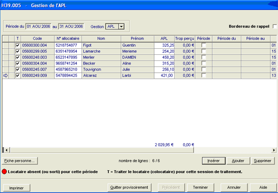 Gestion de l'APL